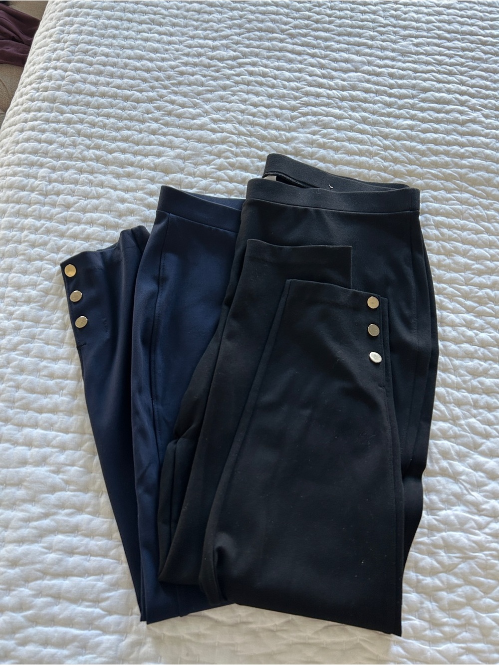 2 pair Chico’s Women's Ponte Knit Pull-On Pants - Black and Navy. Size 3